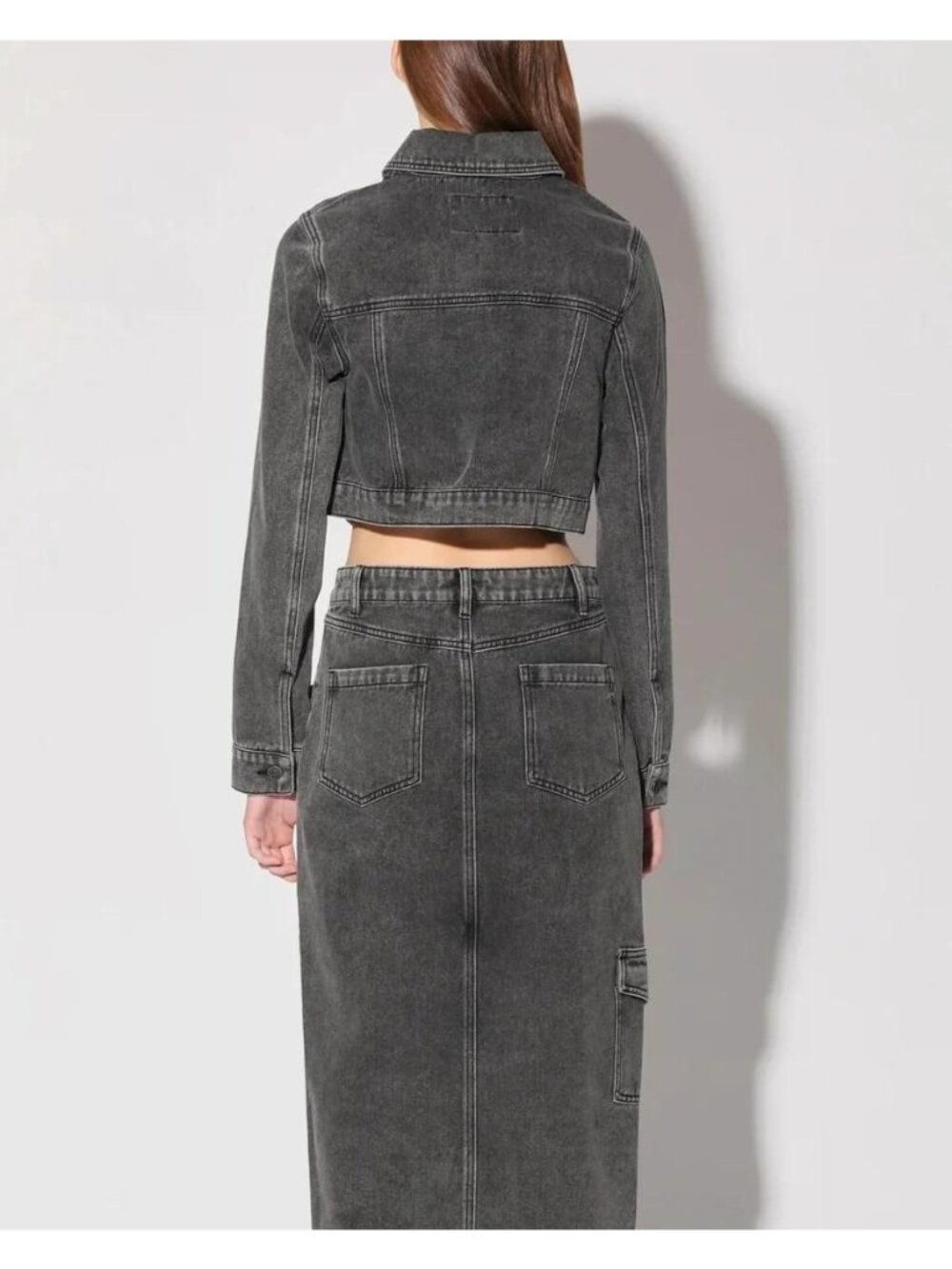 Walter Baker Cropped Denim Jacket - Tressa Cotton Grey Wash, Size Small - Picture 2 of 6